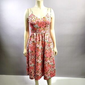 Gianni Bini Rose Pink Vintage Pattern Romantic Floral Retro Fitted Dress SML